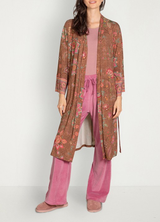 Pip Studio Naomi Mumbai Morning kimono met bloemenprint - detail bruin