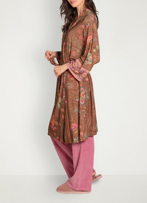 Pip Studio Naomi Mumbai Morning kimono met bloemenprint - detail 2 bruin