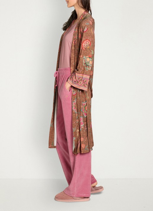 Pip Studio Naomi Mumbai Morning kimono met bloemenprint - detail 3 bruin