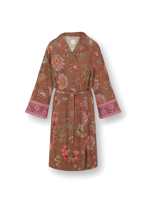 Pip Studio Naomi Mumbai Morning kimono met bloemenprint - voorkant 6 bruin