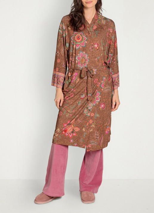 Pip Studio Naomi Mumbai Morning kimono met bloemenprint - voorkant 7 bruin