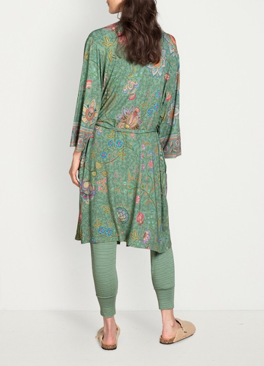 Pip Studio Naomi Mumbai Morning kimono met bloemenprint - detail 4 olijfgroen