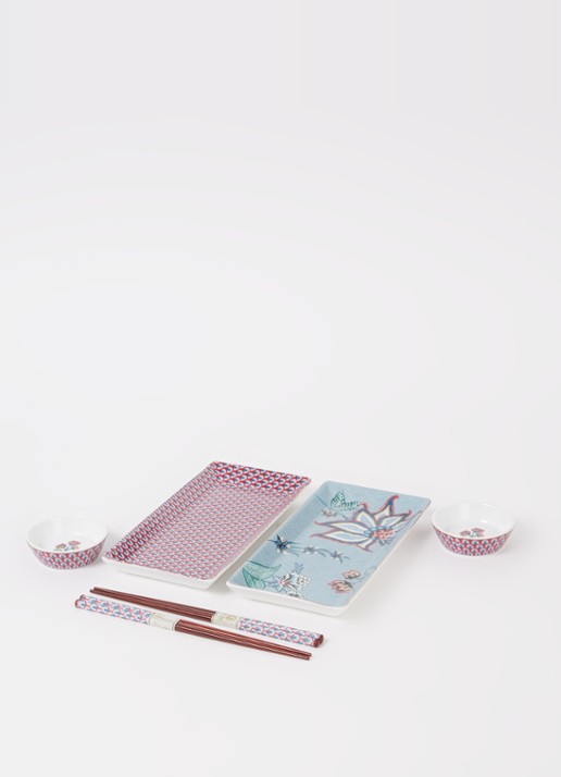 Pip Studio Oriental Flower Festival sushi serviesset 6-delig - detail 3 blauw