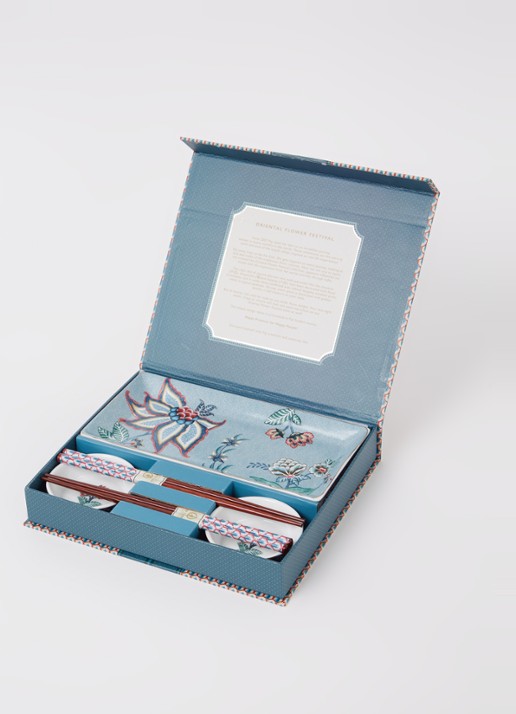 Pip Studio Oriental Flower Festival sushi serviesset 6-delig - voorkant 2 blauw
