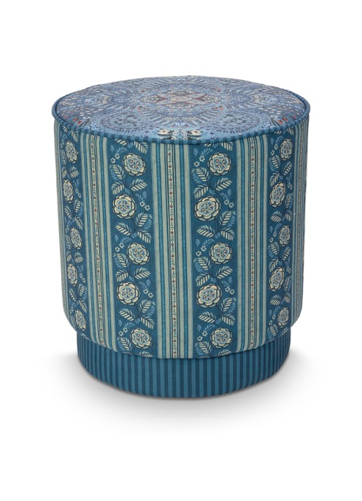 Pip Studio Rosa Rani poef 40 x 45 cm - voorkant blauw