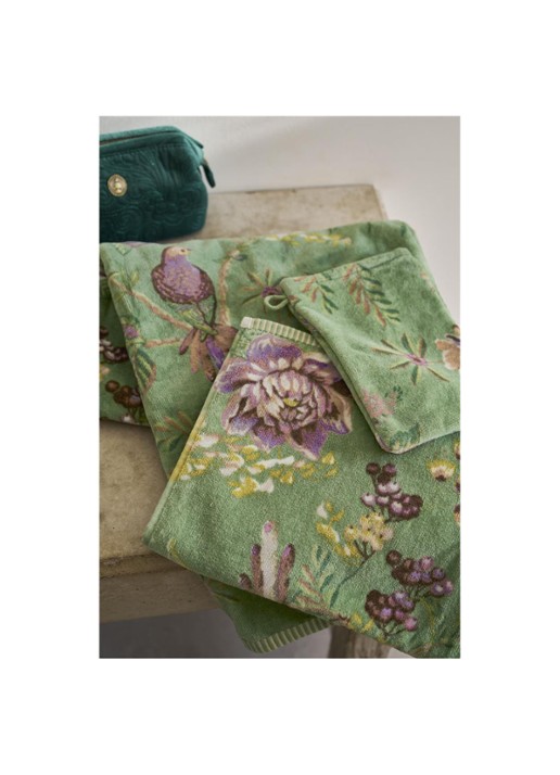 Pip Studio Secret Garden badhanddoek van terry katoen - 400 gr/m2 - 70 x 140 cm - voorkant 2 groen