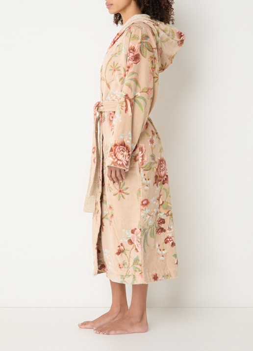 Pip Studio Secret Garden badjas met bloemenprint - unisex - voorkant 4 beige
