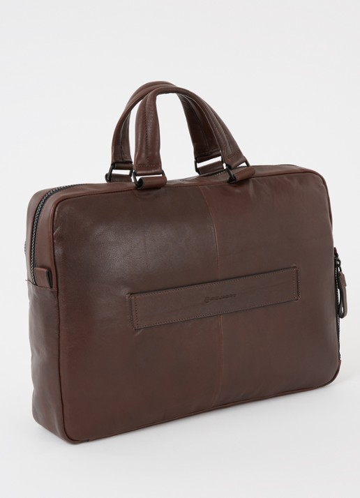 Piquadro Harper businesstas van leer met 15 inch laptopvak - achterkant donkerbruin