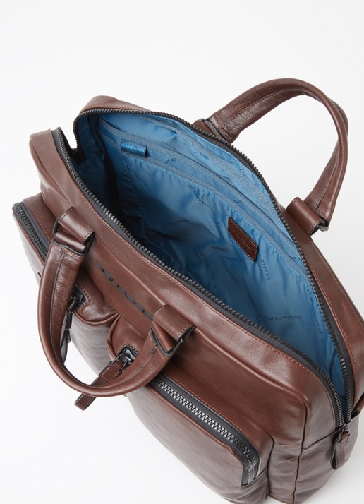 Piquadro Harper businesstas van leer met 15 inch laptopvak - detail 2 donkerbruin