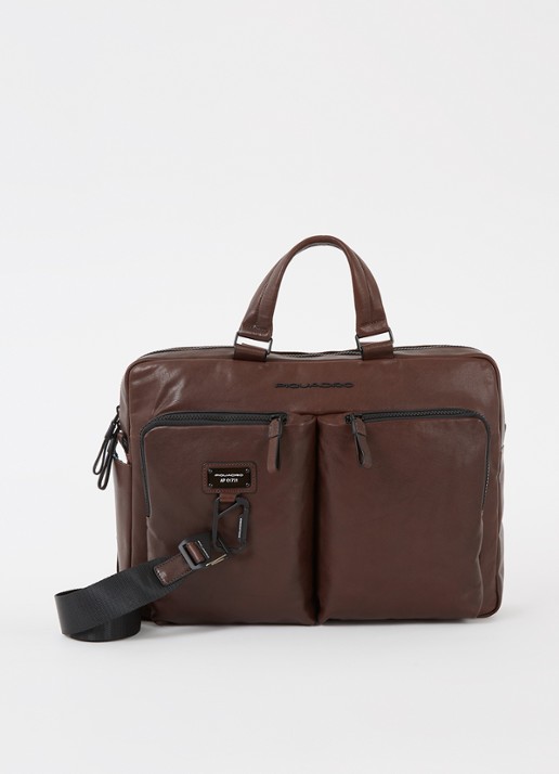 Piquadro Harper businesstas van leer met 15 inch laptopvak - voorkant 3 donkerbruin