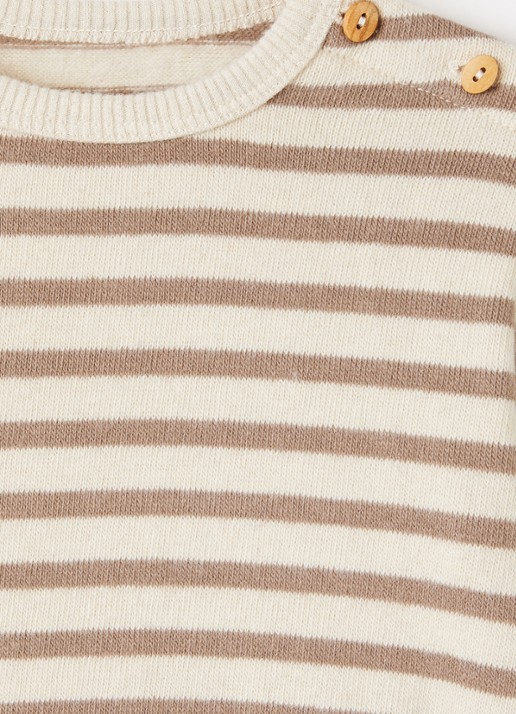 Play Up Fijngebreide trui met streepprint en volant - detail beige