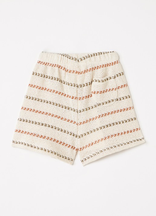 Play Up Grofgebreide straight fit korte broek met streepprint - voorkant 2 beige
