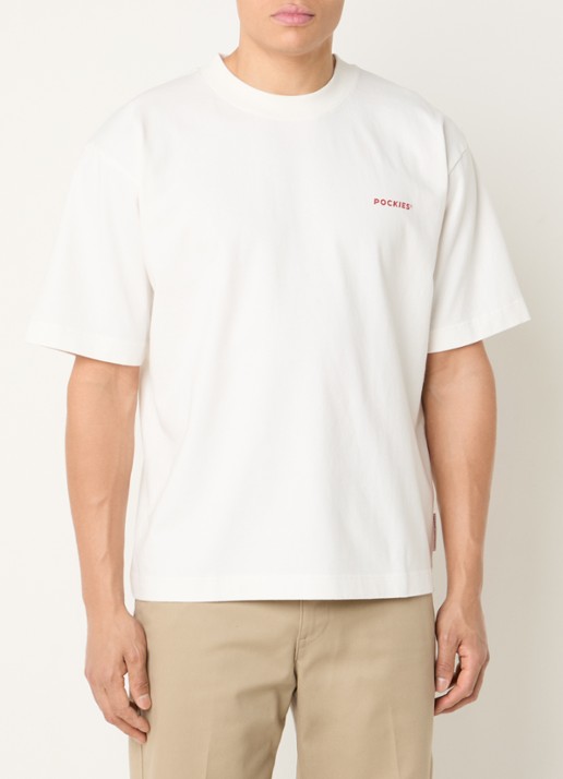 Pockies Alarm T-shirt met logo- en backprint - achterkant 3 wit