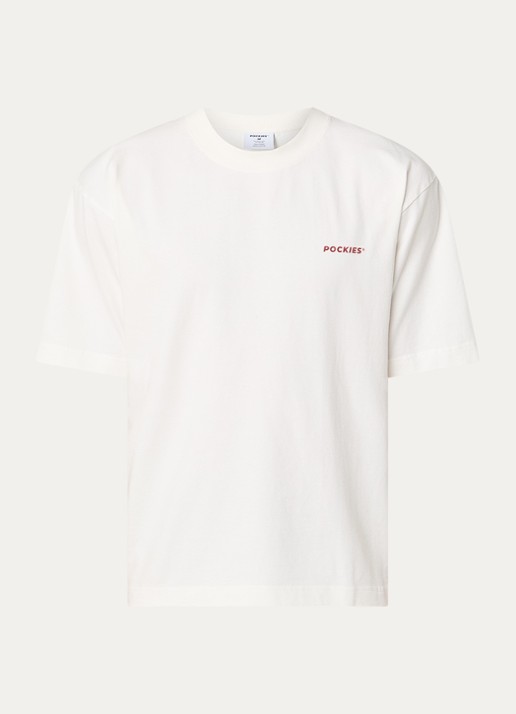 Pockies Alarm T-shirt met logo- en backprint - voorkant wit