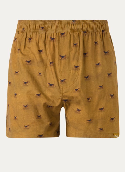 Pockies Beagle boxershort met print - voorkant mosterd