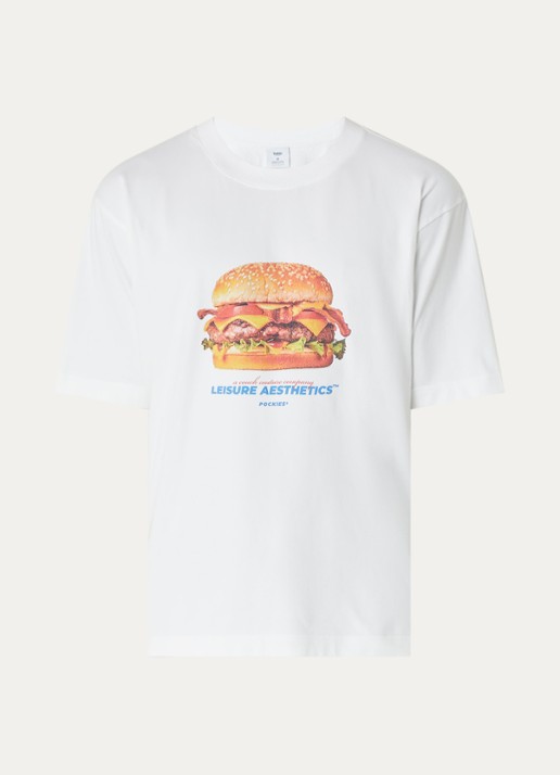 Pockies L.A. Burger T-shirt met logoprint - voorkant 3 wit