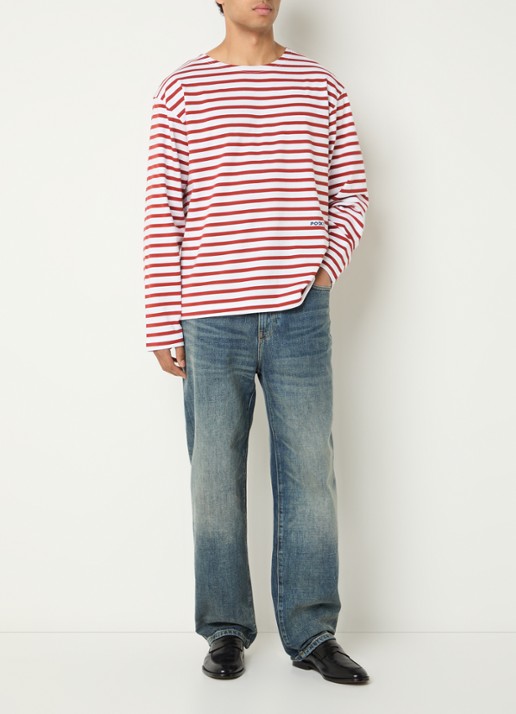 Pockies Longsleeve T-shirt met logo en streepprint - voorkant 4 steenrood