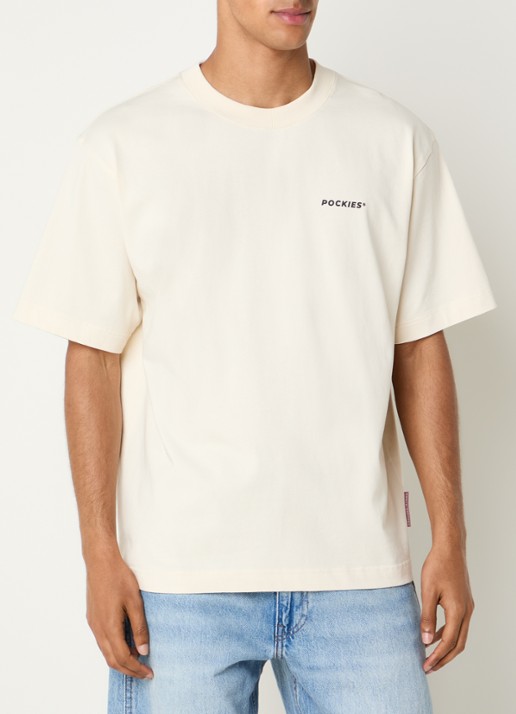 Pockies Tea T-shirt met logo- en backprint - achterkant 4 gebroken wit