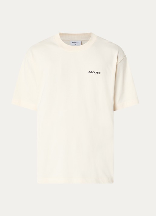 Pockies Tea T-shirt met logo- en backprint - voorkant 2 gebroken wit