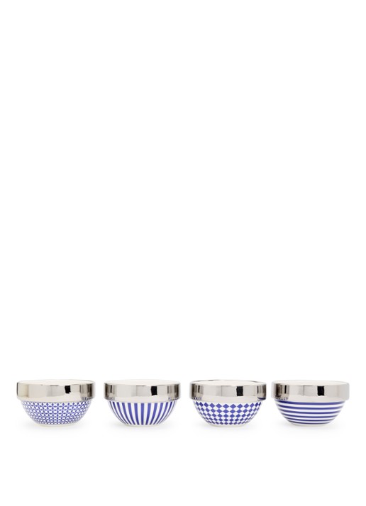 POLSPOTTEN Aunty kom 14 cm set van 4 - voorkant blauw