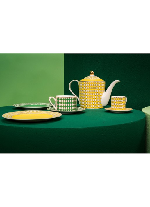 POLSPOTTEN Chess espressokopje met schotel 10 cl set van 4 - detail 2 groen