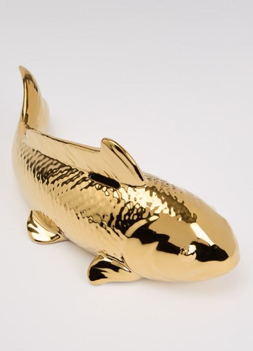 POLSPOTTEN Fish spaarpot 36 cm - voorkant 2 goud