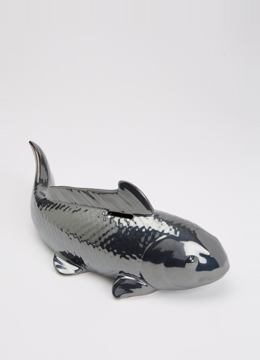POLSPOTTEN Fish spaarpot 36 cm - voorkant 2 donkergrijs