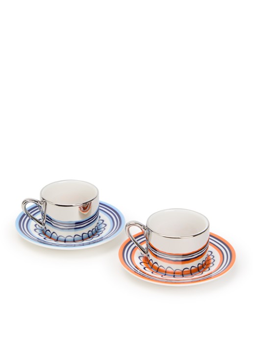 POLSPOTTEN Floral kop en schotel 9 cl set van 2