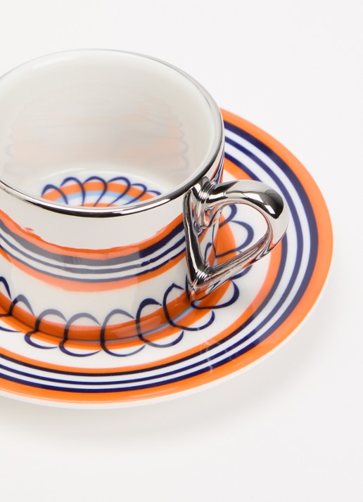 POLSPOTTEN Floral kop en schotel 9 cl set van 2 - voorkant 2 orange