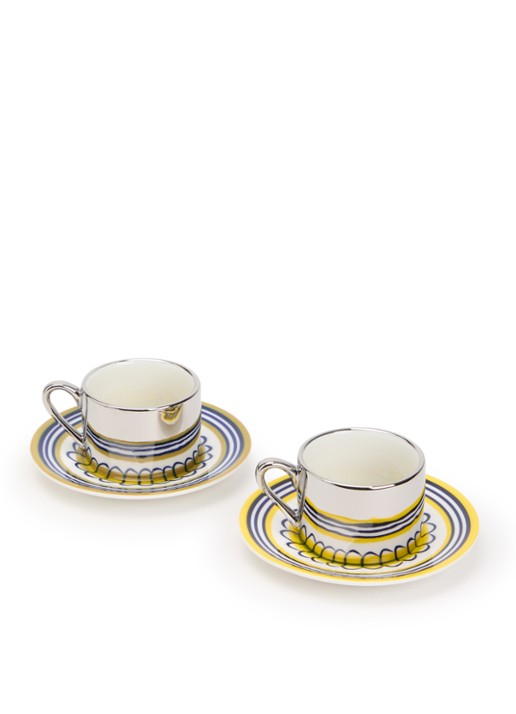 POLSPOTTEN Floral kop en schotel 9 cl set van 2