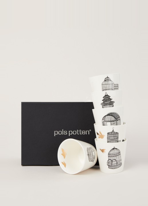 POLSPOTTEN Freedom birds giftset met 6 bekers - detail gebroken wit