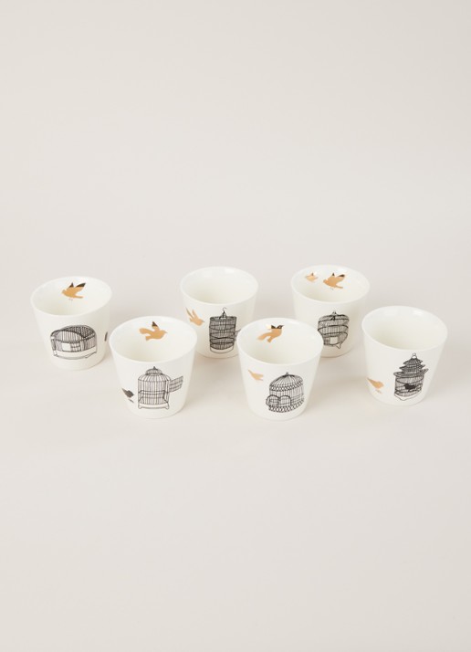 POLSPOTTEN Freedom birds giftset met 6 bekers - voorkant 3 gebroken wit