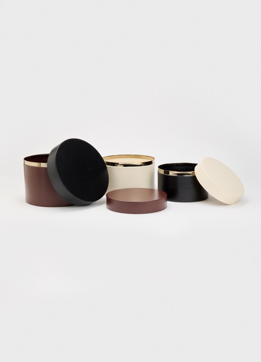 POLSPOTTEN Round metal opbergdoos set van 3  - voorkant 2 bruin