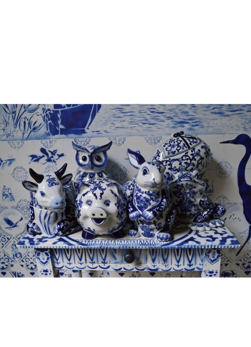 POLSPOTTEN Spaarpot Uil in Delfts blauw - voorkant 2 undefined