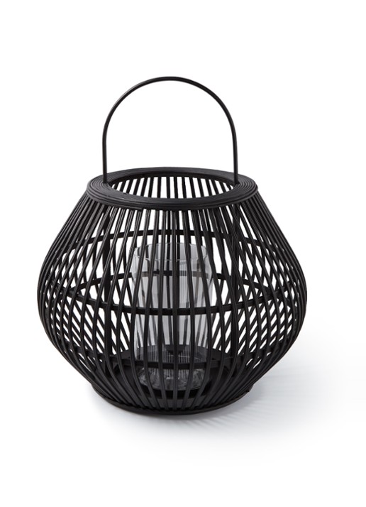 POLSPOTTEN Striped Apple windlicht 46 cm - voorkant zwart