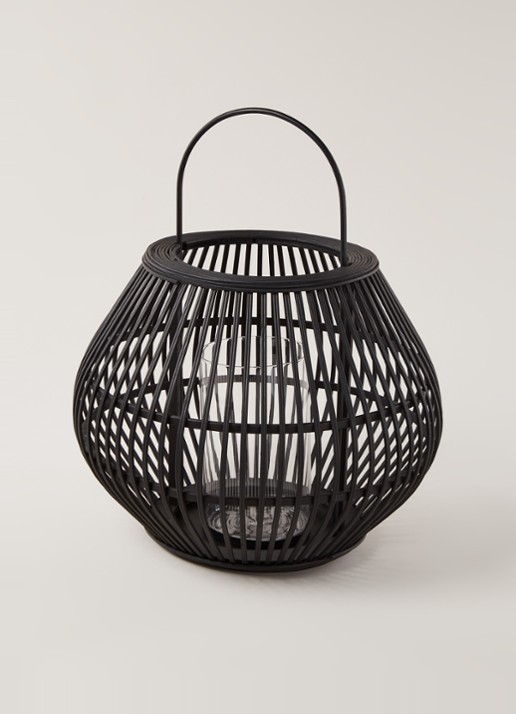 POLSPOTTEN Striped Apple windlicht 46 cm - voorkant 2 zwart