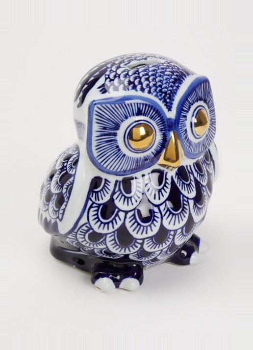 POLSPOTTEN Uil spaarpot 20 cm - voorkant 2 blauw