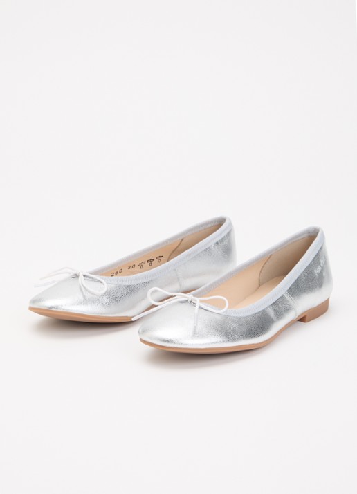 Pom d'Api Dorby ballerina van leer met metallic finish - voorkant 3 zilver