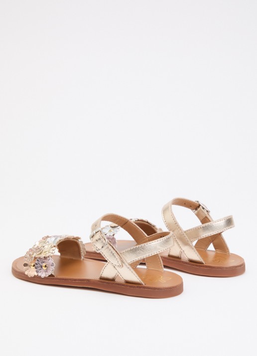 Pom d'Api Plagette Multi Flower sandaal van leer met metallic finish - achterkant 4 zilver