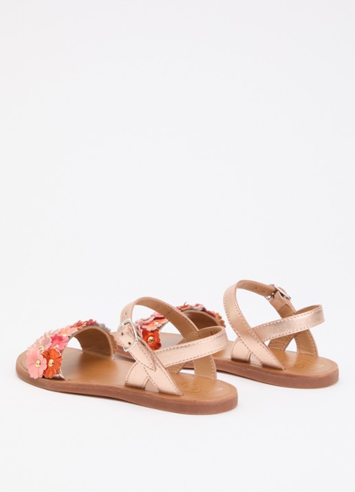 Pom d'Api Plagette Multi Flower sandaal van leer met metallic finish - achterkant 4 lichtroze