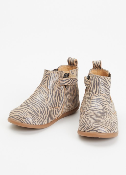 Pom d'Api Stand Up Jod Masego enkellaarsje van suède met zebraprint - voorkant 4 zand
