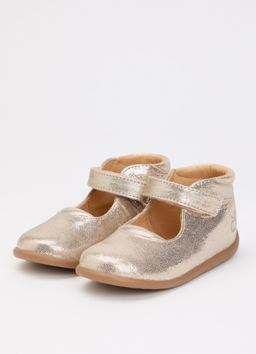 Pom d'Api Stand Up Mary instappers van leer met metallic finish - voorkant 4 goud