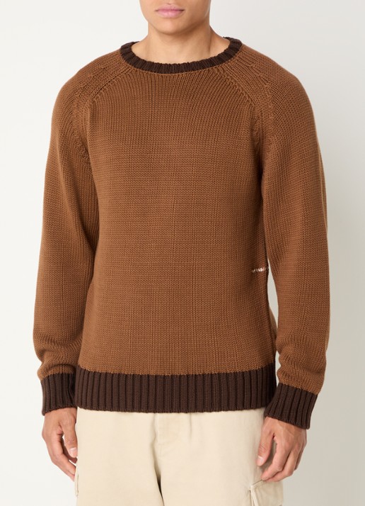 Pop Trading Company Grofgebreide pullover met backprint - achterkant 2 bruin