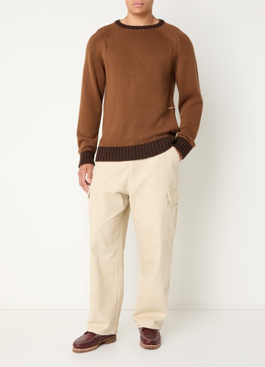 Pop Trading Company Grofgebreide pullover met backprint - voorkant 4 bruin