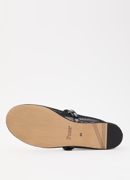 Posa Ballerina met leren details - detail 4 zwart