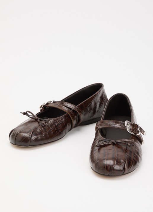 Posa Ballerina van leer met crocostructuur - detail bruin