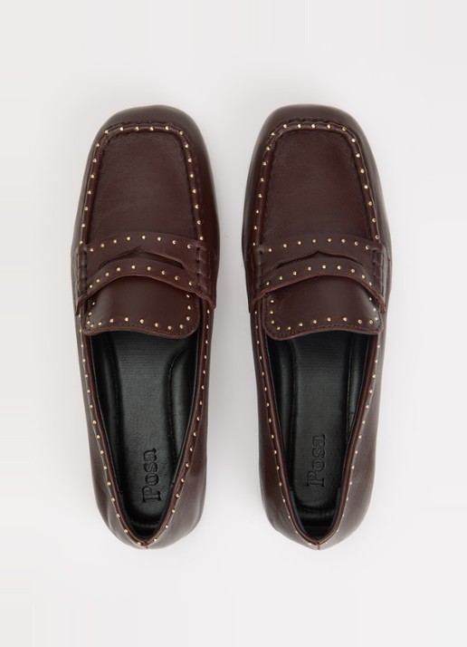 Posa Bardot loafer van leer met studs - detail 2 bordeauxrood