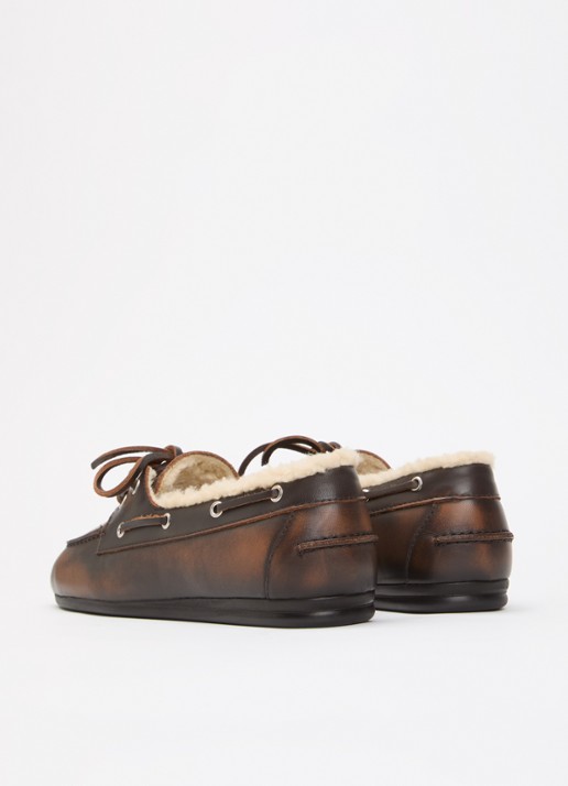 Posa Mocassin van leer met details van imitatiebont - achterkant 2 donkerbruin