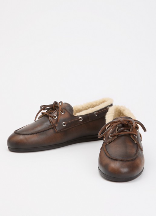 Posa Mocassin van leer met details van imitatiebont - detail 3 donkerbruin