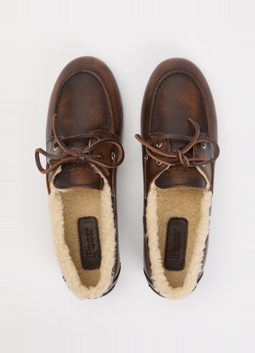 Posa Mocassin van leer met details van imitatiebont - detail 4 donkerbruin